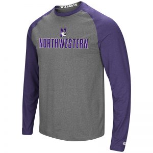 Northwestern University Wildcats Colosseum Men's Heather Charcoal/Heather Purple Social Skills L/S Raglan T-Shirt with N-Cat Design