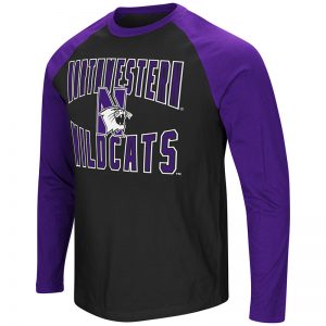 Northwestern University Wildcats Colosseum Men's Black/Purple Cajun L/S Raglan T-Shirt with N-Cat Design