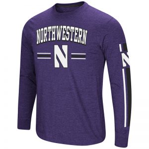 Northwestern University Wildcats Colosseum Men's Purple/Black Touchdown Pass L/S T-Shirt with Stylized N Design