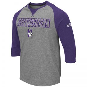 Northwestern University Wildcats Colosseum Men's Heather Grey/Purple Soledad 3/4 Sleeve T-Shirt with N-Cat Design