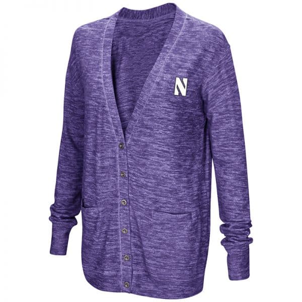 Northwestern University Wildcats Colosseum Ladies Purple Had Me At Hello Cardigan with N-Cat Design