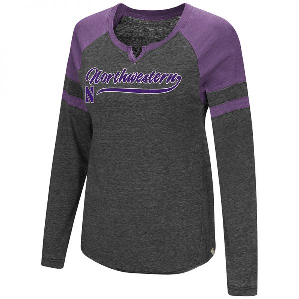 Northwestern University Wildcats Colosseum Ladies Heather Black/Purple Bubbilicious L/S T-Shirt