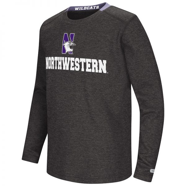 Northwestern University Wildcats Colosseum Youth Purple Steff Waffle L/S T-Shirt with N-Cat Design