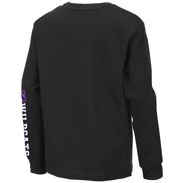 Northwestern University Wildcats Colosseum Youth Black Alberta L/S T-Shirt with N-Cat Design-Back
