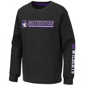 Northwestern University Wildcats Colosseum Youth Black Alberta L/S T-Shirt with N-Cat Design
