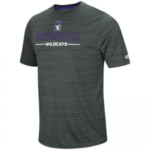 Northwestern University Wildcats Colosseum Men's Charcoal Heather The Line Up S/S T-Shirt with N-Cat Design