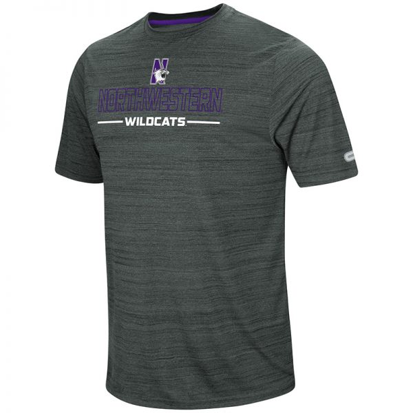 Northwestern University Wildcats Colosseum Men's Charcoal Heather The Line Up S/S T-Shirt with N-Cat Design