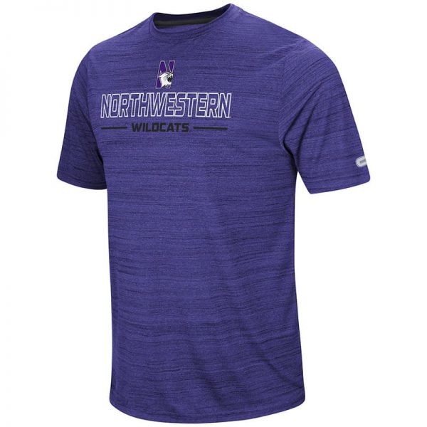 Northwestern University Wildcats Colosseum Men's Purple The Line Up S/S T-Shirt with N-Cat Design