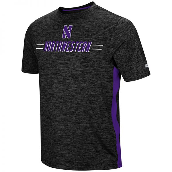 Northwestern University Wildcats Colosseum Men's Black / Purple Designated Hitter S/S T-Shirt with Stylized N Design