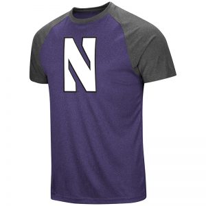 Northwestern University Wildcats Colosseum Men's Heather Purple/ Charcoal The Heat S/S Raglan with Full Chest Stylized N Design