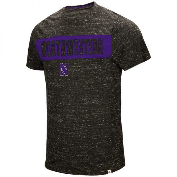 Northwestern University Wildcats Colosseum Men's Black / Purple Meat S/S T-Shirt with Stylized N Design