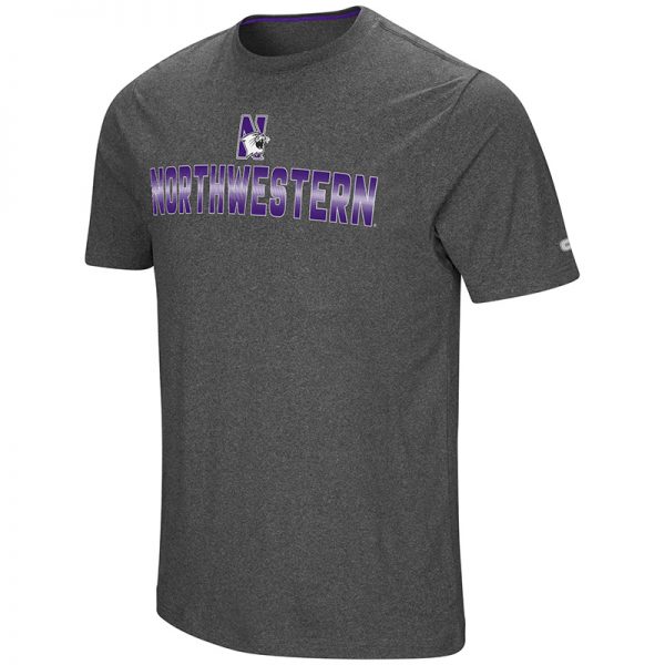 Northwestern University Wildcats Colosseum Men's Heather Charcoal Men's Medula Oblongata S/S T-Shirt with N-Cat Design