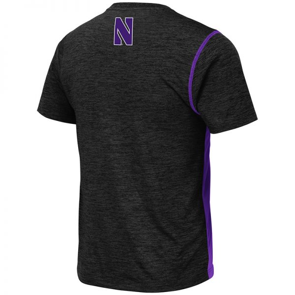 Northwestern University Wildcats Colosseum Men's Black/Purple Pop Color Tonga S/S T-Shirt with N-Cat Design-Back