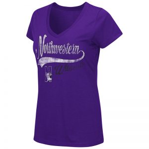 Northwestern University Wildcats Colosseum Ladies Purple How You Doin' V-Neck S/S T-Shirt with N-Cat Design