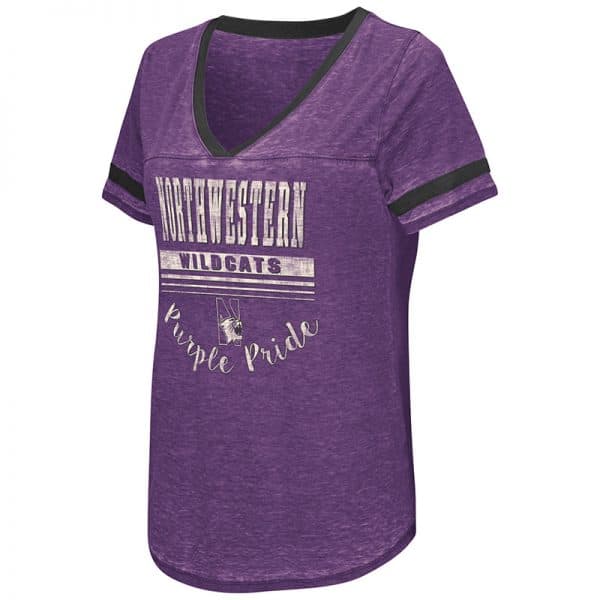 Northwestern University Wildcats Colosseum Ladies Purple Gunther Jersey S/S T-Shirt with N-Cat Design