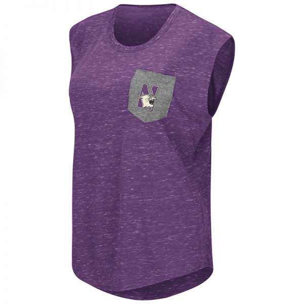 Northwestern University Wildcats Colosseum Ladies Purple / Heather Grey Moo Point Pocket T-Shirt with N-Cat Design