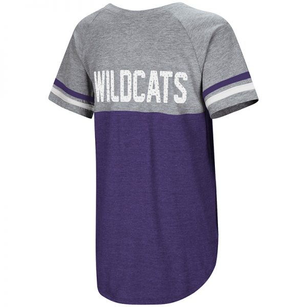 Northwestern University Wildcats Colosseum Ladies Purple/Heather Grey Southbend Blue Sox Oversized S/S T-Shirt with Stylized N Design-Back