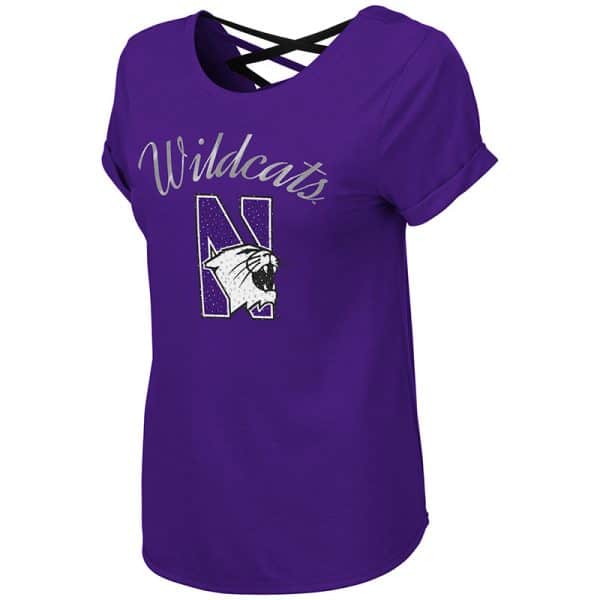 Northwestern University Wildcats Colosseum Ladies Purple Milan Strappy T-Shirt with N-Cat Design