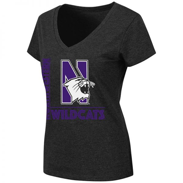 Northwestern University Wildcats Colosseum Ladies Black Salerno V-Neck T-Shirt with N-Ca