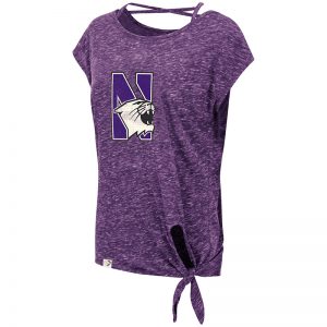 Northwestern University Wildcats Colosseum Ladies Purple Como Tie Front T-Shirt with N-Cat Design