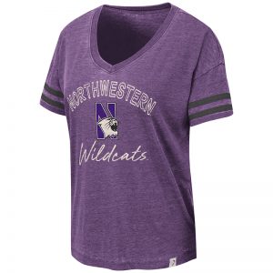 Northwestern University Wildcats Colosseum Ladies Purple/Black Savona V-Neck T-Shirt with N-Cat Design