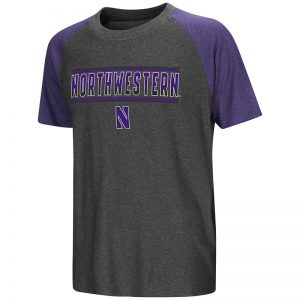 Northwestern University Wildcats Colosseum Youth Charcoal / Heather Purple Blackotty S/S Raglan T-Shirt with Stylized N Design