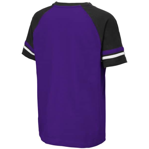 Northwestern University Wildcats Colosseum Youth Purple/Black/White Ottawa Raglan T-Shirt with N-Cat Design-Back