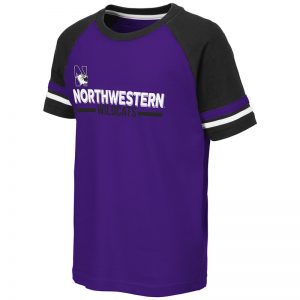 Northwestern University Wildcats Colosseum Youth Purple/Black/White Ottawa Raglan T-Shirt with N-Cat Design