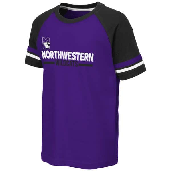 Northwestern University Wildcats Colosseum Youth Purple/Black/White Ottawa Raglan T-Shirt with N-Cat Design