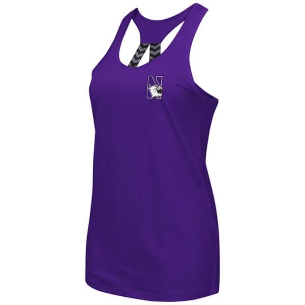 Northwestern University Wildcats Colosseum Ladies Purple Bamboozled Elastic Strap Tank with N-Cat Design