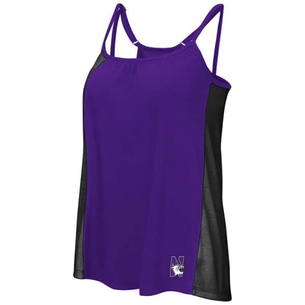 Northwestern University Wildcats Colosseum Ladies Purple / Black Ursula Double Strap Tank with N-Cat Design