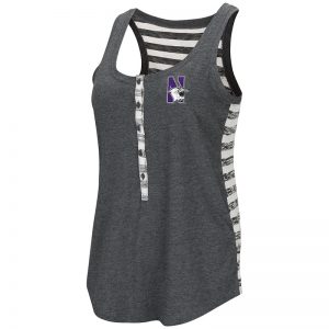 Northwestern University Wildcats Colosseum Ladies Heather Black Central Perk Henley Tank with N-Cat Design