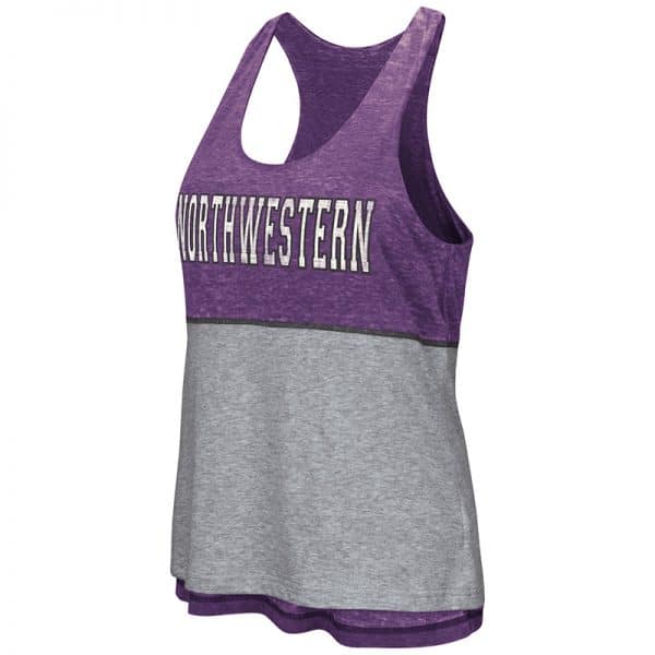 Northwestern University Wildcats Colosseum Ladies Purple / Heather Grey Red Ross Reversible Tank with Straight Northwestern Design