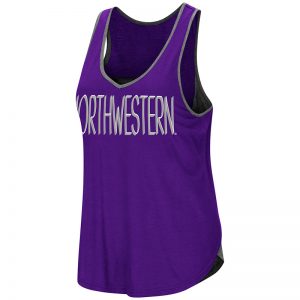 Northwestern University Wildcats Colosseum Ladies Purple/Heather Charcoal All The Way Tulip Back Tank with Straight Northwestern Design