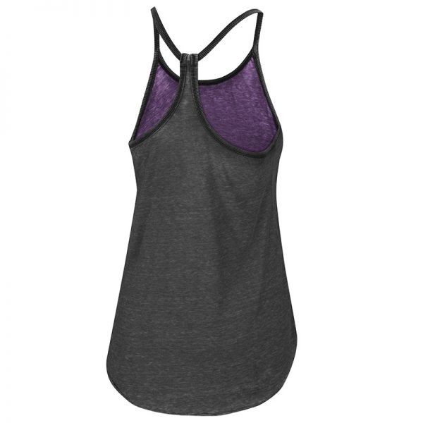Northwestern University Wildcats Colosseum Ladies Heather Black/Purple Clearly Inside Reversible Tank with Stylized N Design-Back