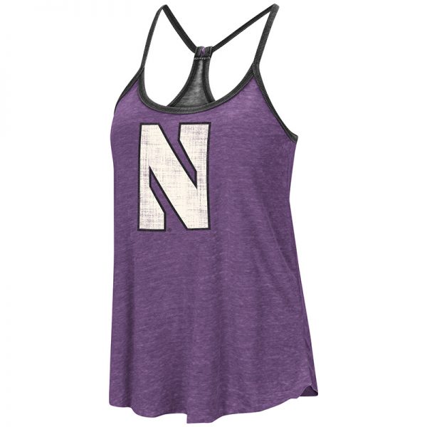 Northwestern University Wildcats Colosseum Ladies Purple / Heather Black Clearly Inside Reversible Tank with Stylized N Design