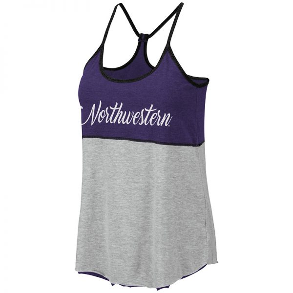 Northwestern University Wildcats Colosseum Ladies Purple/Heather Grey/Black Verona Reversible Tank With Script Northwestern Design