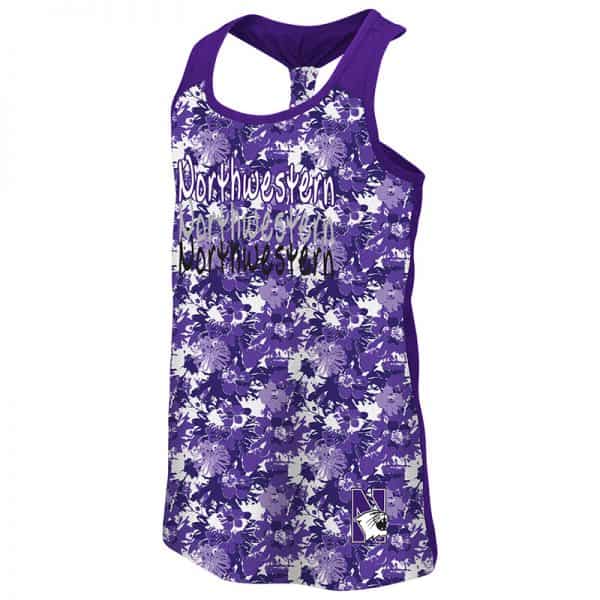 Northwestern University Wildcats Colosseum Youth Girls Purple Flower Pattern/Purple Geller Cup Tank with N-Cat Design