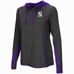 Northwestern University Wildcats Colosseum Ladies Heather Charcoal/Purple Evelyn 1/4 Zip Hoodie with Stylized N Design