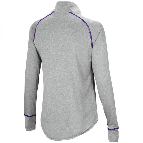 Northwestern University Wildcats Colosseum Ladies Heather Grey Kit 1/4 Zip Pullover with Stylized N Design-Back