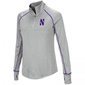Northwestern University Wildcats Colosseum Ladies Heather Grey Kit 1/4 Zip Pullover with Stylized N Design