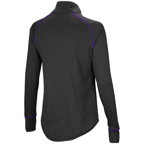 Northwestern University Wildcats Colosseum Ladies Heather Charcoal Kit 1/4 Zip Pullover with Stylized N Design-Back