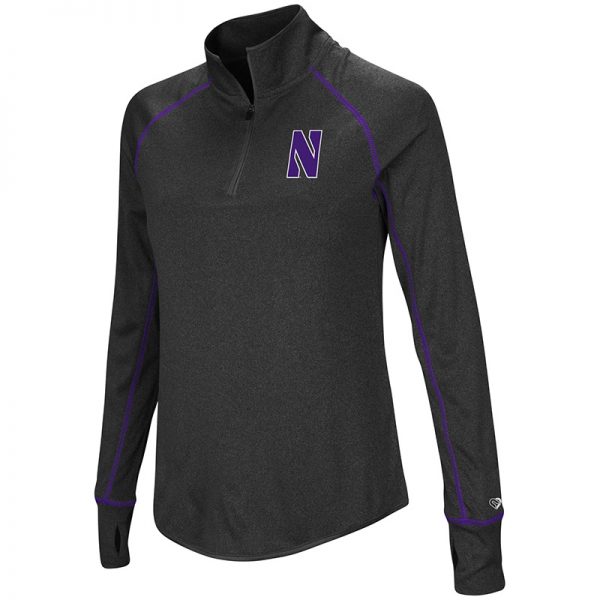 Northwestern University Wildcats Colosseum Ladies Heather Charcoal Kit 1/4 Zip Pullover with Stylized N Design