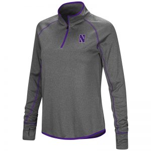 Northwestern University Wildcats Colosseum Ladies Heather Charcoal Shark 1/4 Zip Windshirt with Stylized N Design