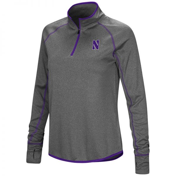 Northwestern University Wildcats Colosseum Ladies Heather Charcoal Shark 1/4 Zip Windshirt with Stylized N Design