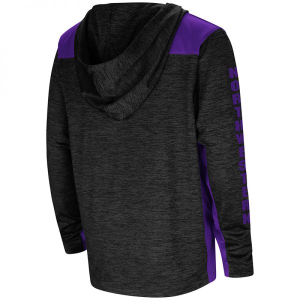 Northwestern University Wildcats Colosseum Youth Heather Charcoal/Purple Insert Quick Kick Hoodie With N-Cat Design-Back