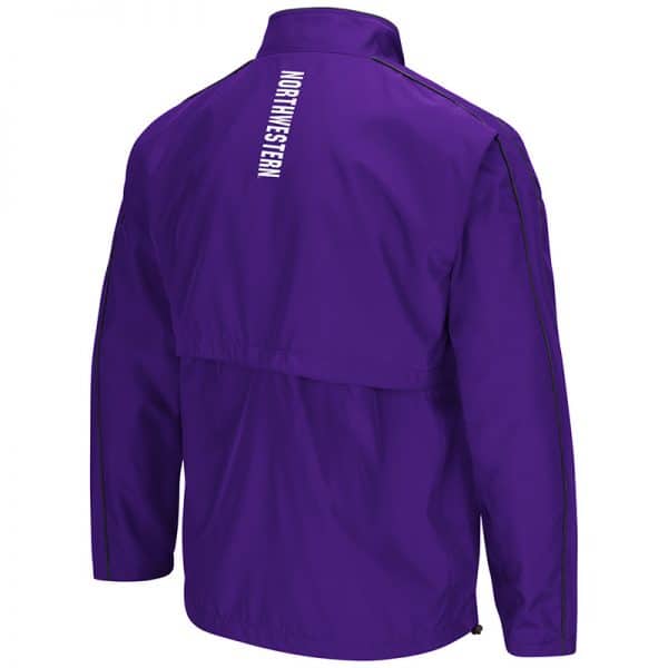 Northwestern University Wildcats Colosseum Mens Purple/Charcoal Barrier Full Zip Wind Jacket with N-Cat Design-Back