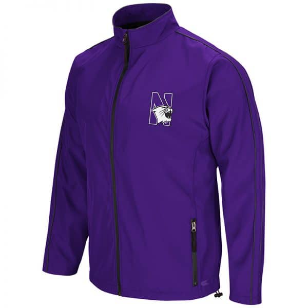 Northwestern University Wildcats Colosseum Mens Purple/Charcoal Barrier Full Zip Wind Jacket with N-Cat Design