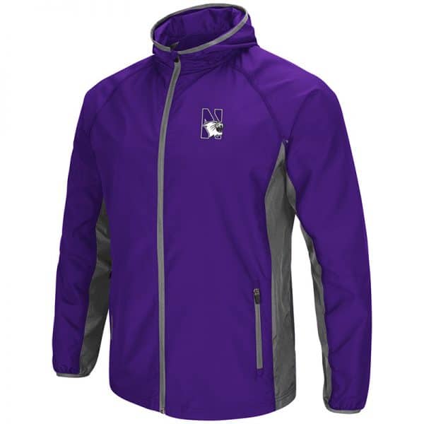 Northwestern University Wildcats Colosseum Mens Purple/Charcoal Archer Full Zip Hooded Jacket with N-Cat Design