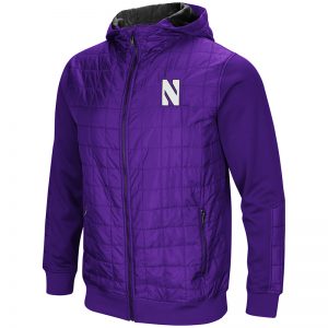 Northwestern University Wildcats Colosseum Men's Purple/Black Linebacker F-Z Puff Hooded Jacket with Stylized N Design
